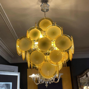 Gino Vistosi (Murano), Design Chandelier Amber White, 36 glass plates, 1960