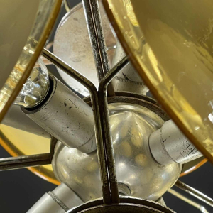 Gino Vistosi (Murano), Lustre Design Ambre Blanc, 36 plaques disques verre, 1960