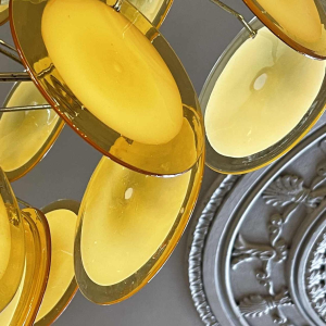 Gino Vistosi (Murano), Design Chandelier Amber White, 36 glass plates, 1960