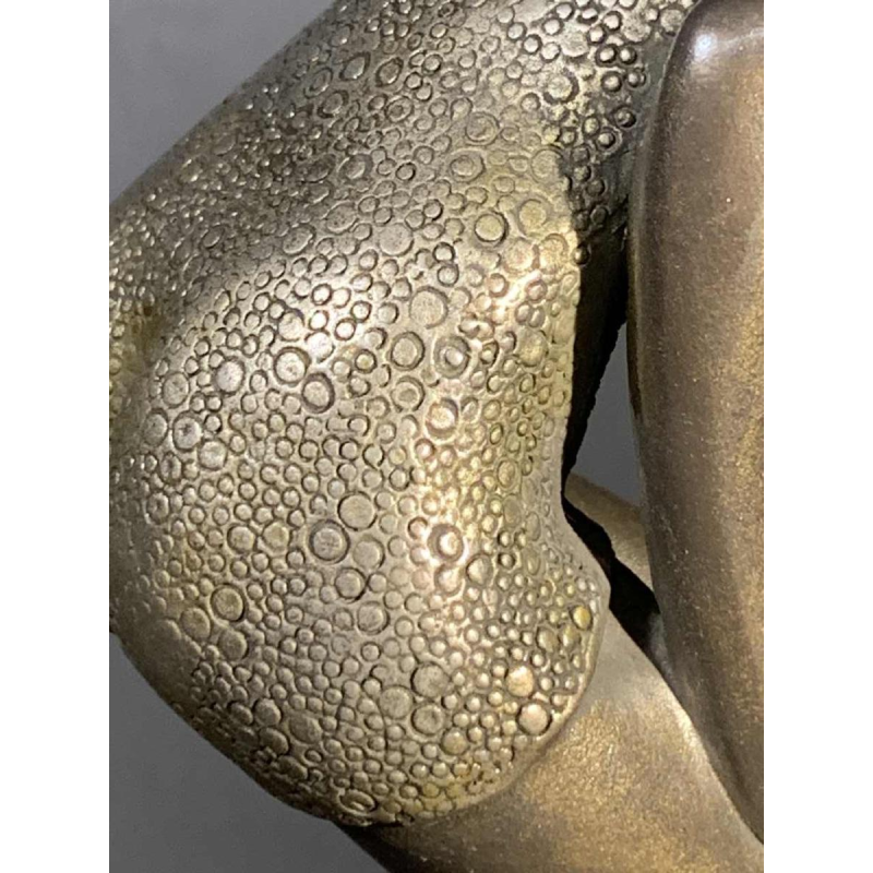 Art Deco " Swimsuit Bather " Girl Sculpture, Patinated Metal, Onyx Base, 1930s