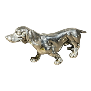 Sculpture Chien Teckel ou Basset en argent massif, XXème siècle