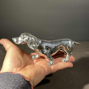 Teckel Hound Sculptuur, Massief Zilver, 20e eeuw