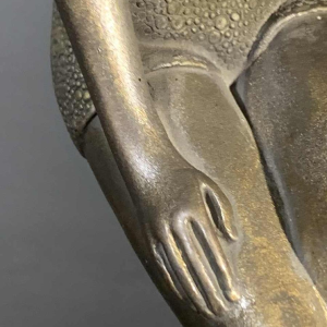 Art Deco " Zwemmer badpak " Vrouw Sculptuur, Gepatineerd Metaal Onyx Base, 1930s