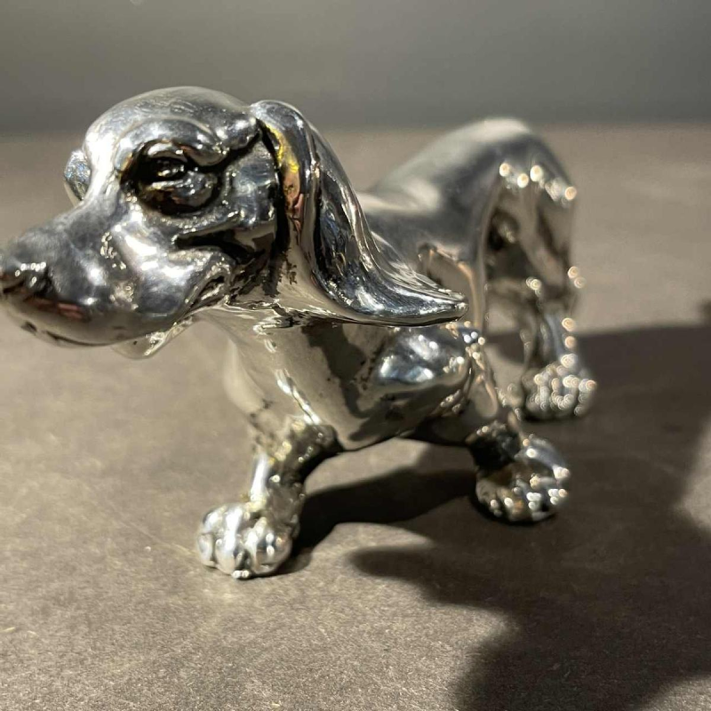 Teckel Hound Sculptuur, Massief Zilver, 20e eeuw