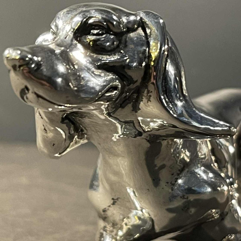 Teckel Hound Sculptuur, Massief Zilver, 20e eeuw