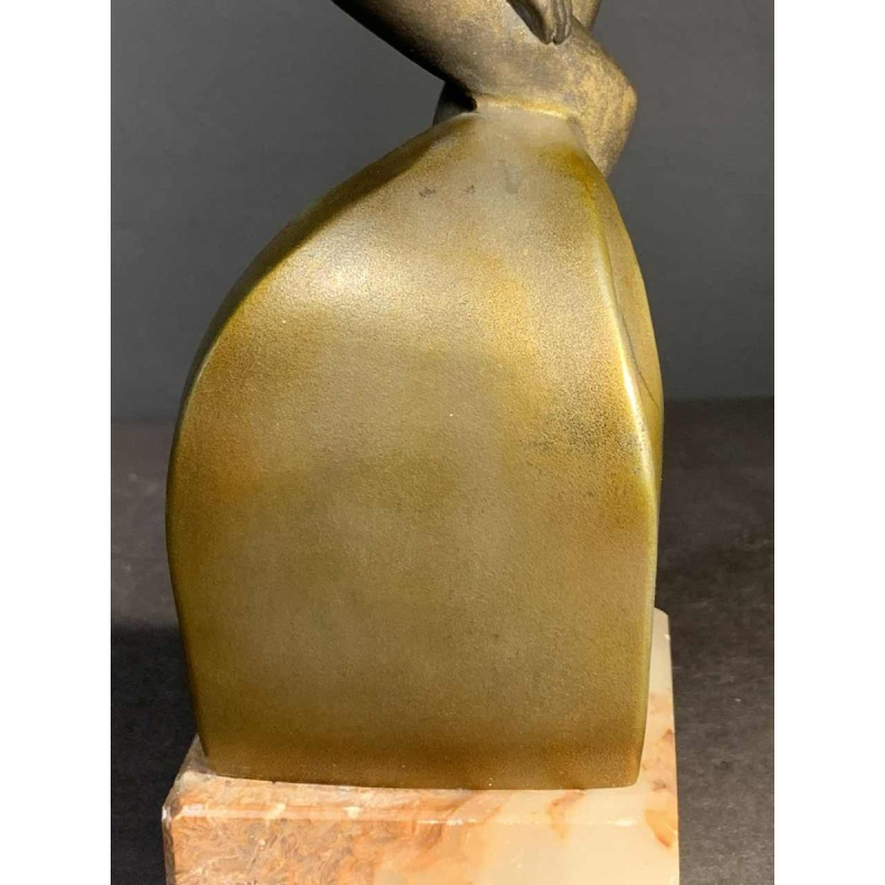 Sculpture " Baigneuse Frileuse " Jeune Fille Art Deco, Base en Onyx, 1930s