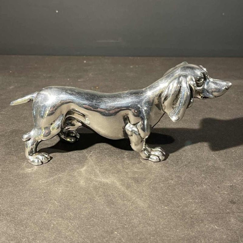 Teckel Hound Sculptuur, Massief Zilver, 20e eeuw