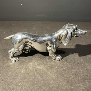 Teckel Hound Sculptuur, Massief Zilver, 20e eeuw