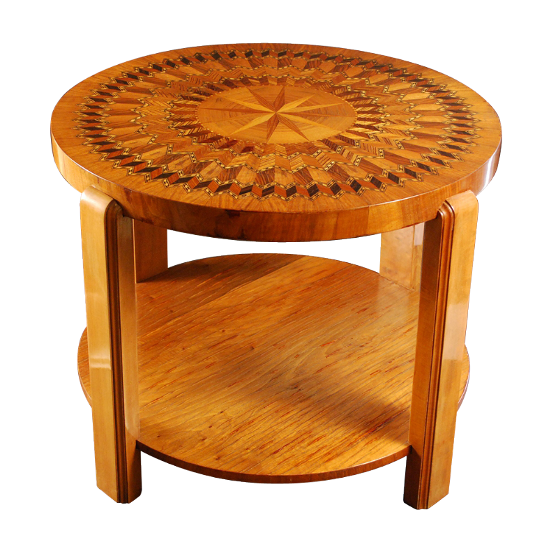 De Coene Frères, Art Deco coffee table, sycamore mahogany marquetry, ca 1925