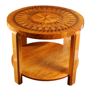 De Coene Frères, Art Deco coffee table, sycamore mahogany marquetry, ca 1925