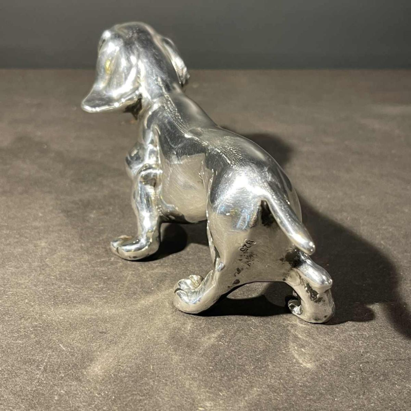 Teckel Hound Sculptuur, Massief Zilver, 20e eeuw