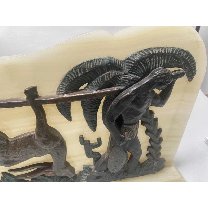 Art Deco bronze en onyx Africanistisch paneel