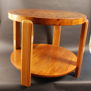 De Coene Frères, Table basse Art Déco, marqueterie sycomore acajou, ca 1925