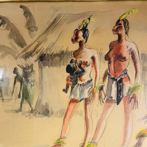 Paul Daxhelet "African Dancers, Primiparous Women, Equateur" Africanist painting, circa 1950