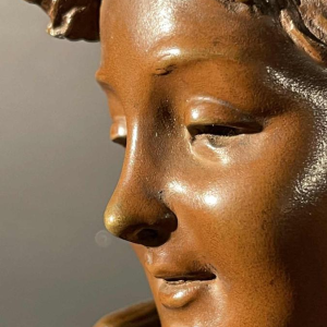 Victor Bruyneel "Elegante vrouw" Sculptuur Beeld Art Nouveau bronzen buste, 1900
