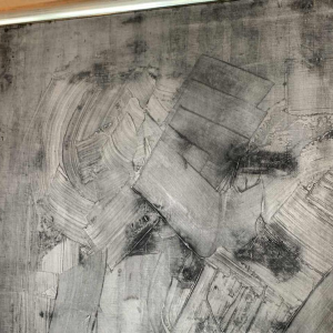 ANDRE LAPIERE 1966 ' Brume Mosane ' groot abstract schilderij, olieverf op doek