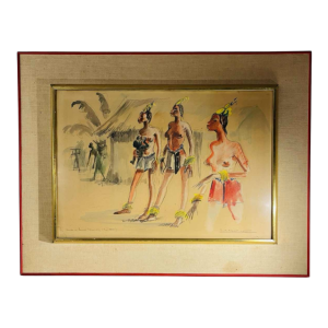 Paul Daxhelet "Afrikaanse Dansers, Primipare Vrouwen, Equateur" africanistisch schilderij, circa 1950.