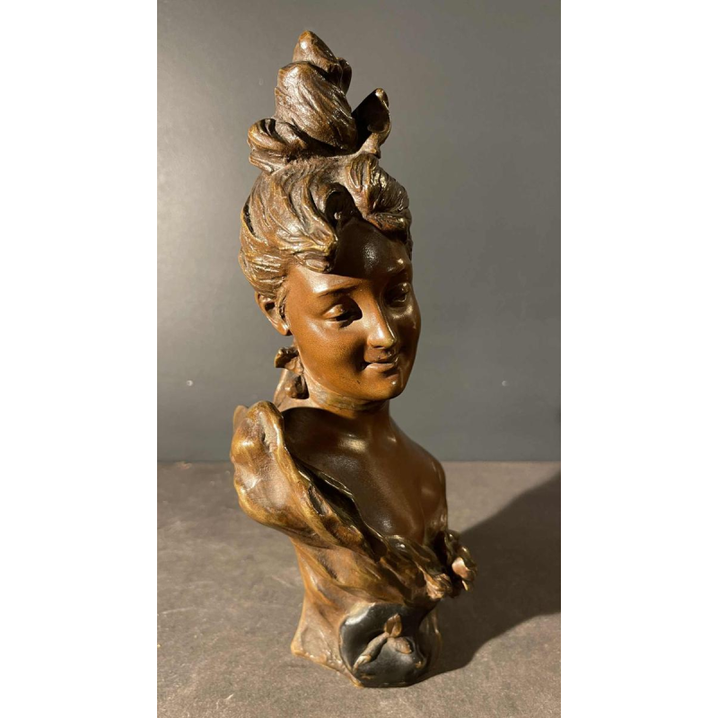 Victor Bruyneel "Elegante vrouw" Sculptuur Beeld Art Nouveau bronzen buste, 1900
