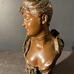 Victor Bruyneel "Elegante vrouw" Sculptuur Beeld Art Nouveau bronzen buste, 1900