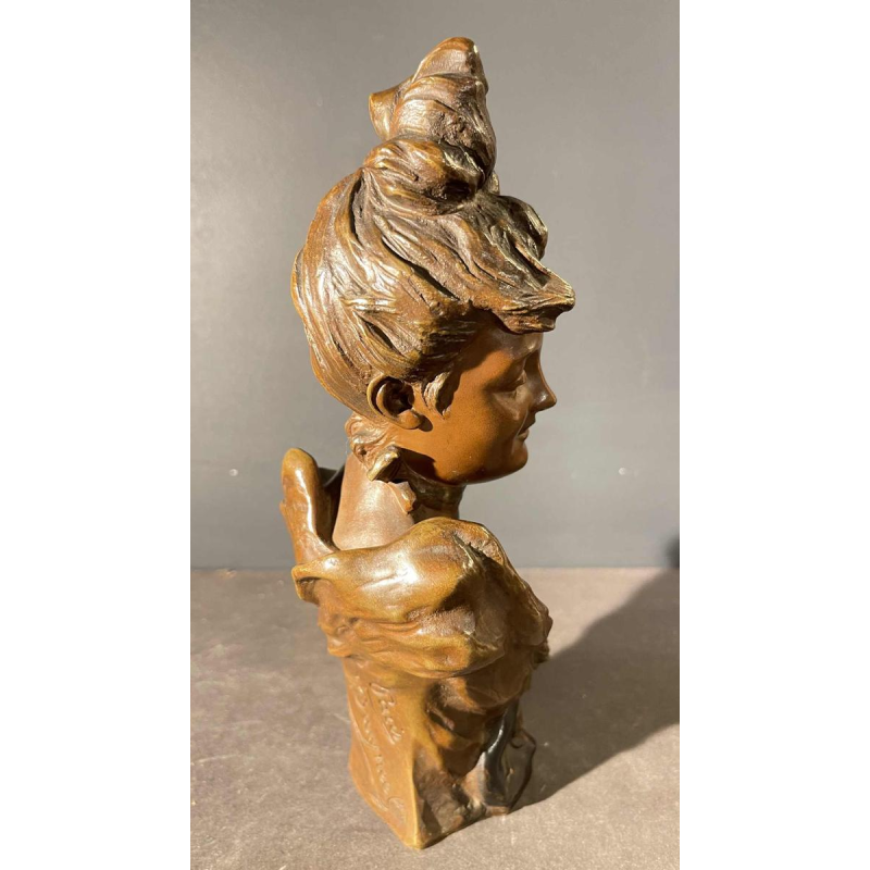 Victor Bruyneel "Elegante vrouw" Sculptuur Beeld Art Nouveau bronzen buste, 1900