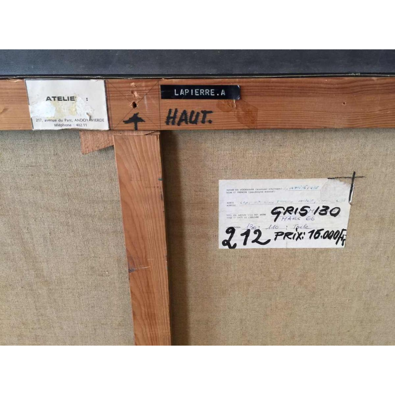 ANDRE LAPIERE 1966 ' Brume Mosane ' groot abstract schilderij, olieverf op doek