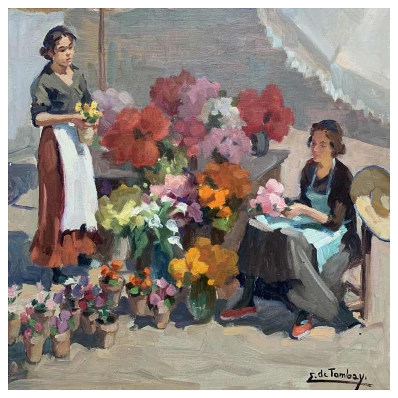 Ellen de TOMBAY "2 jeunes fleuristes" Huile sur toile 65x54 cm