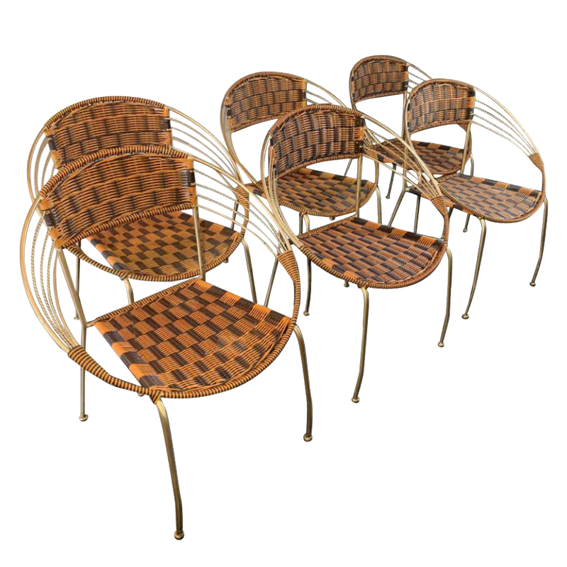 Set van 6 vintage Italiaanse 'Scoubidou' Patio terrasfauteuils, jaren 50/60