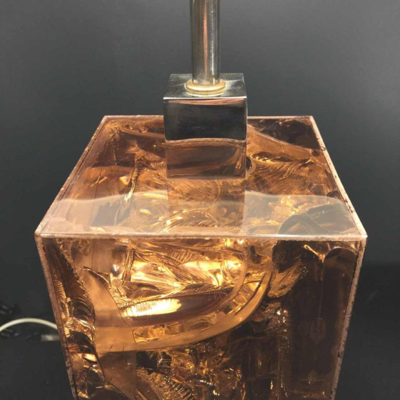 Pierre Giraudon " Resine Fractale " Prisma Tafellamp, verzilverd brons, 1970s