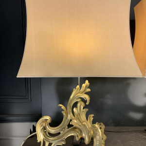 Pair of Large Louis XV Rocaille Chenets Lamps, Ormolu Gilt Bronze 18th Century