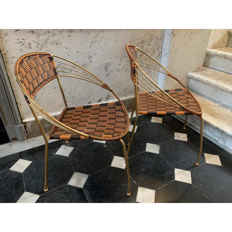 Set of 6 Vintage Italian Outdoor Patio 'Scoubidou' Loung Chair Armchairs , 1950s