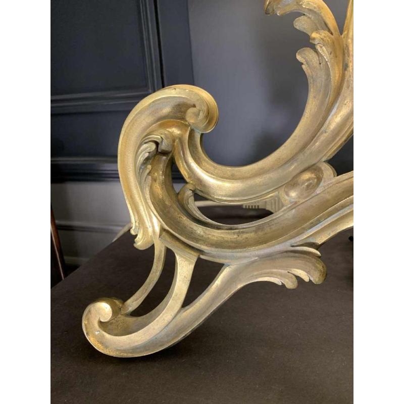 Pair of Large Louis XV Rocaille Chenets Lamps, Ormolu Gilt Bronze 18th Century