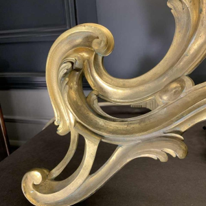 Pair of Large Louis XV Rocaille Chenets Lamps, Ormolu Gilt Bronze 18th Century