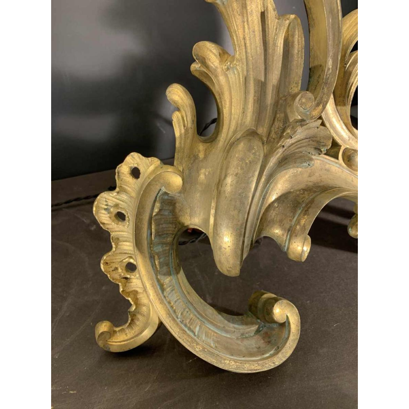Paire de Grandes Lampes Chenets Louis XV Rocaille en Bronze dorÃ© Ormolu, ca 1750