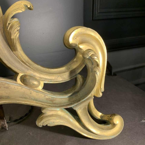 Paire de Grandes Lampes Chenets Louis XV Rocaille en Bronze dorÃ© Ormolu, ca 1750