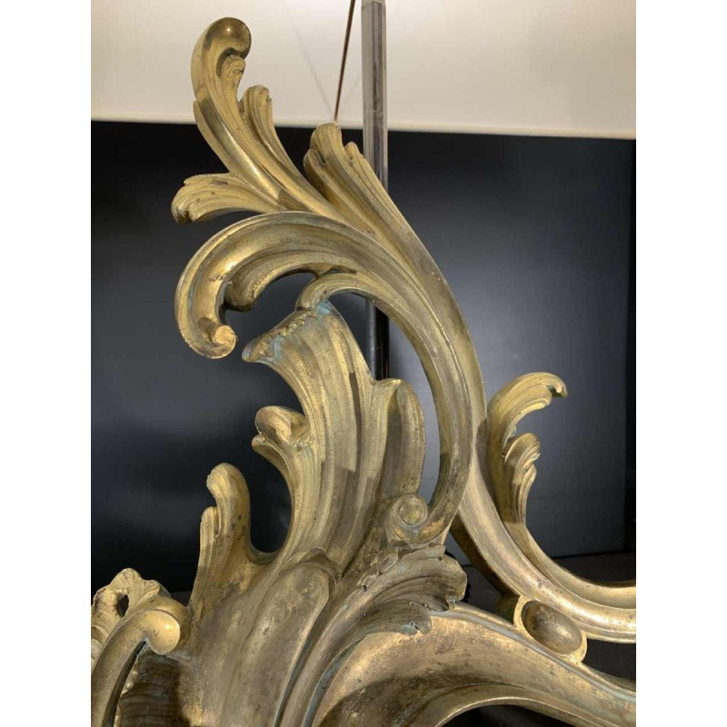 Paire de Grandes Lampes Chenets Louis XV Rocaille en Bronze dorÃ© Ormolu, ca 1750