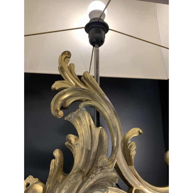 Pair of Large Louis XV Rocaille Chenets Lamps, Ormolu Gilt Bronze 18th Century