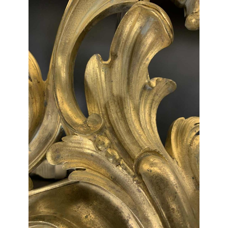Paire de Grandes Lampes Chenets Louis XV Rocaille en Bronze dorÃ© Ormolu, ca 1750