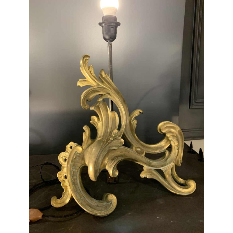 Pair of Large Louis XV Rocaille Chenets Lamps, Ormolu Gilt Bronze 18th Century