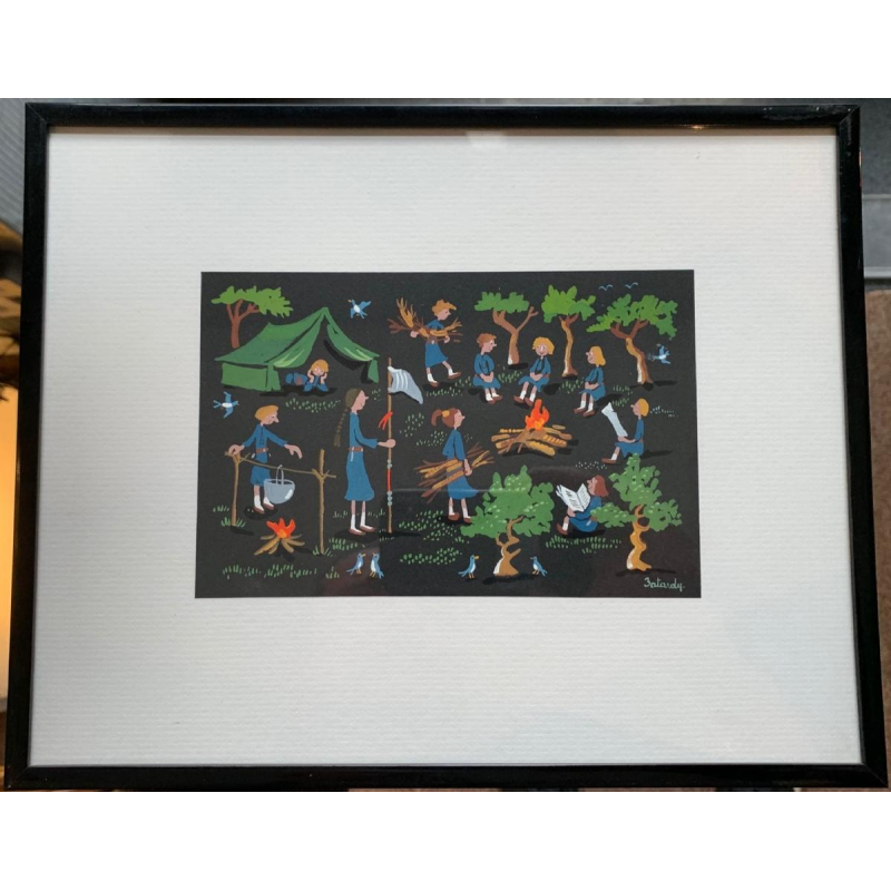 "Le Camp des guides (scouts) " gouache de Marie-Louise BATARDY