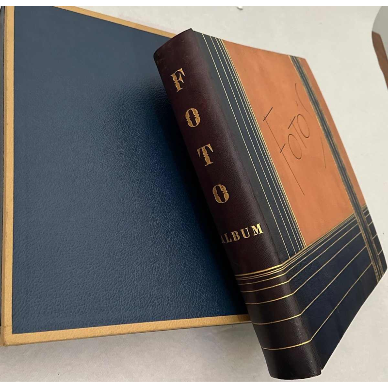 Art Deco fotoalbum, leer en messing