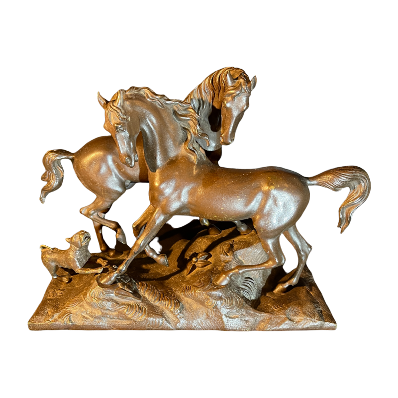 "L'accolade" dier sculptuur, bronzen dieren paard / paarden, 19e eeuw