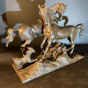 "L'accolade" dier sculptuur, bronzen dieren paard / paarden, 19e eeuw