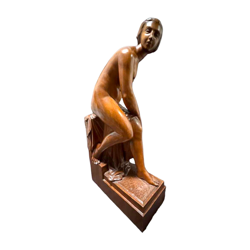Auguste Guénot "Jeune femme au bain" sculpture / bois sculpté