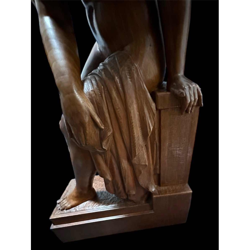 Auguste Guénot "Jonge vrouw in bad" sculptuur / houtsnijwerk