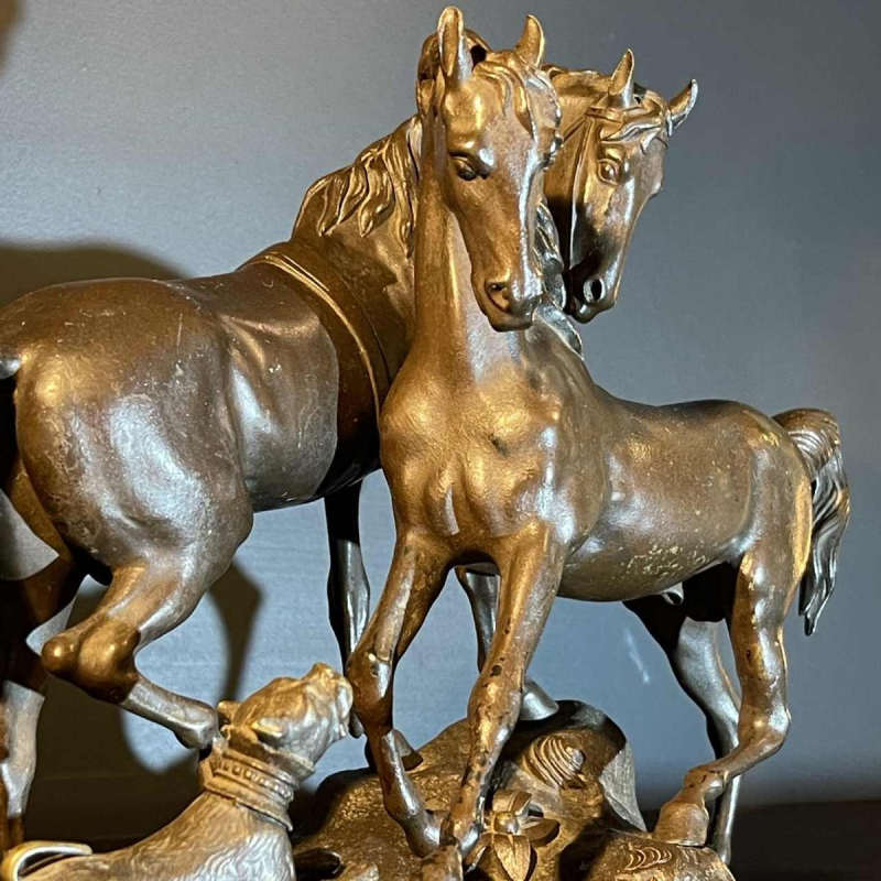 "L'accolade" sculpture animalière, bronze animalier cheval / chevaux, XIXè siècle