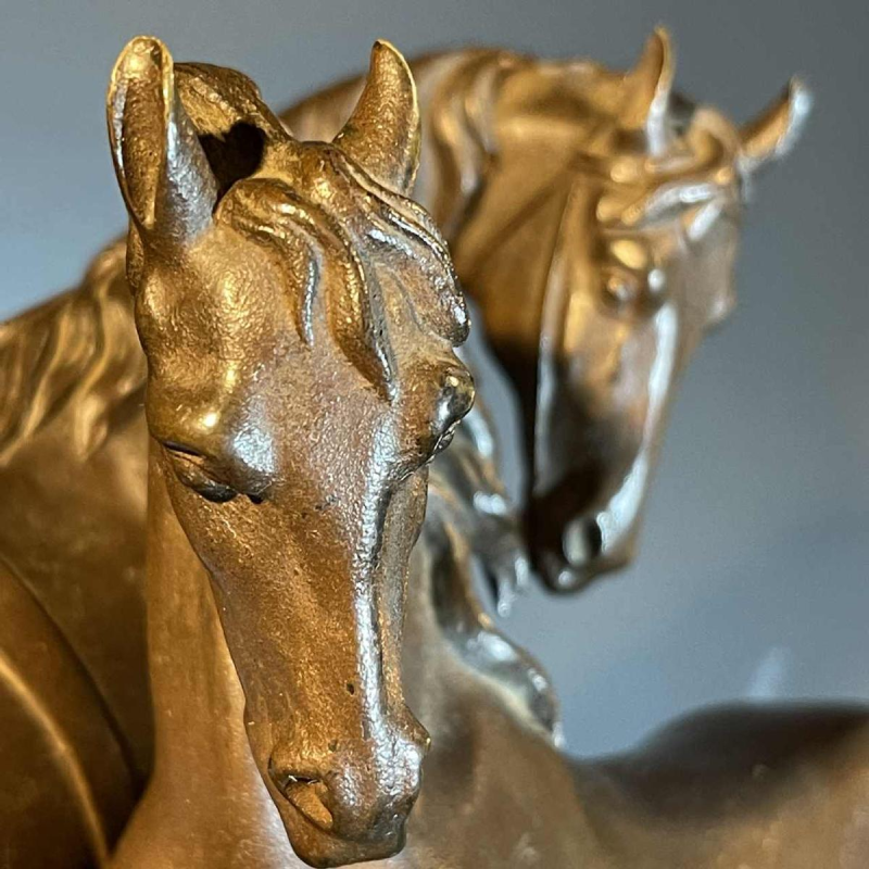 "L'accolade" sculpture animalière, bronze animalier cheval / chevaux, XIXè siècle