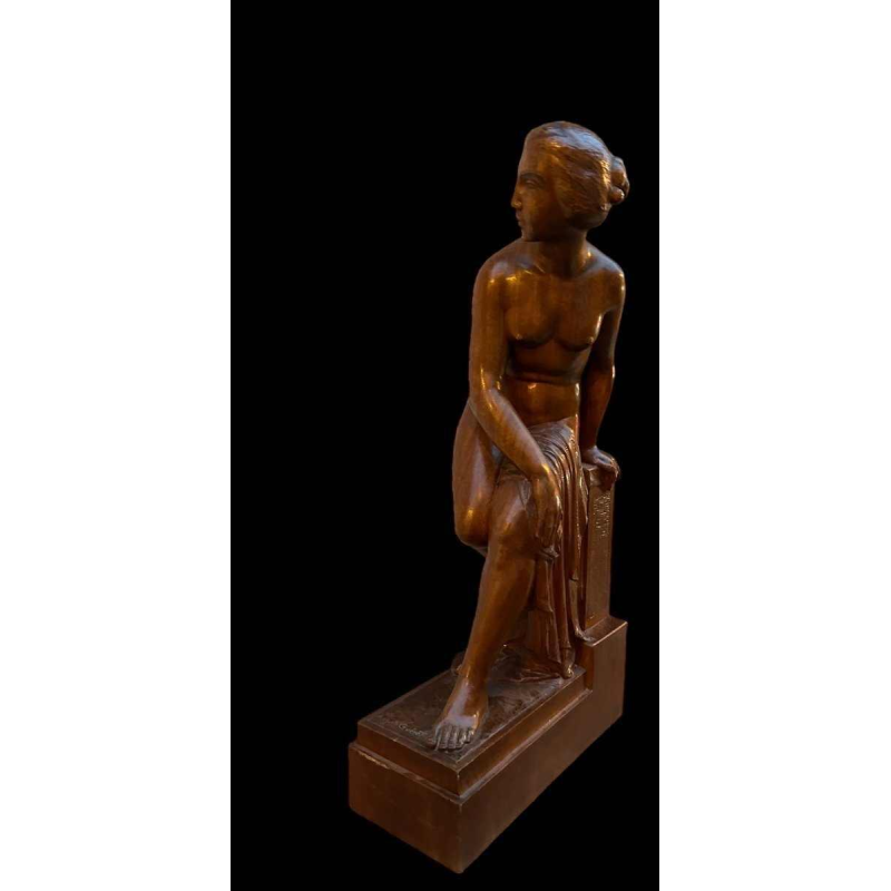 Auguste Guénot "Jeune femme au bain" sculpture / bois sculpté