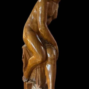 Auguste Guénot "Young woman in the bath" sculpture / carved wood