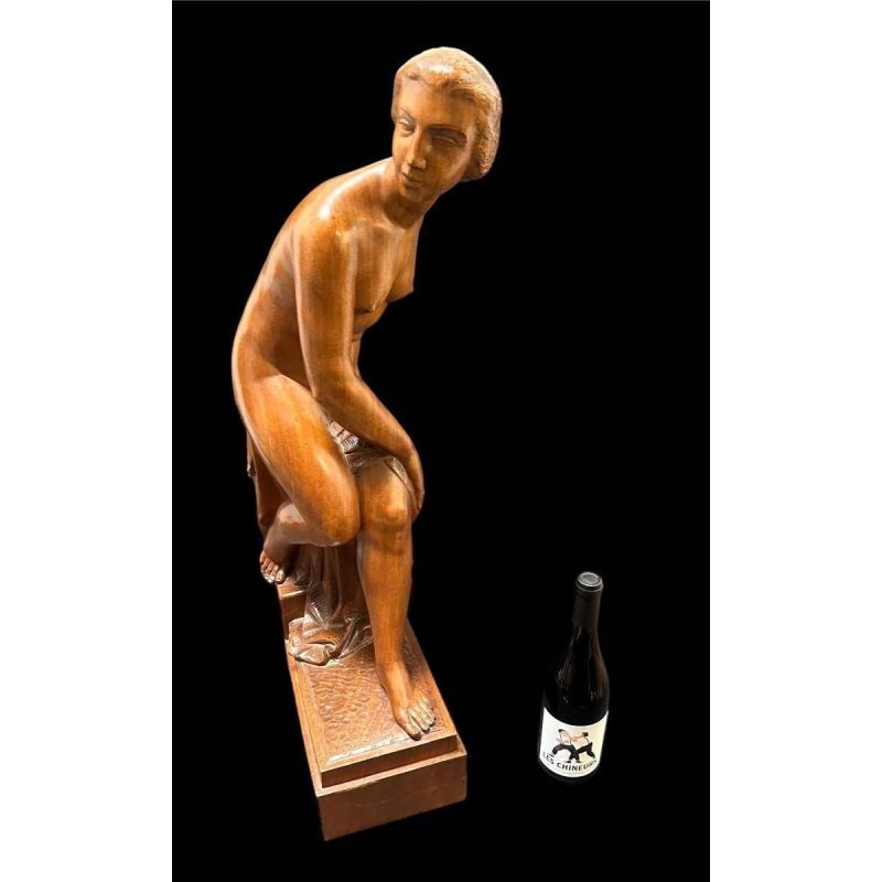 Auguste Guénot "Jeune femme au bain" sculpture / bois sculpté