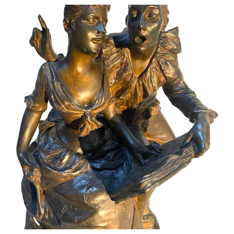Georges Van Der Straeten "Le Pierrot dragueur" sculpture en régule